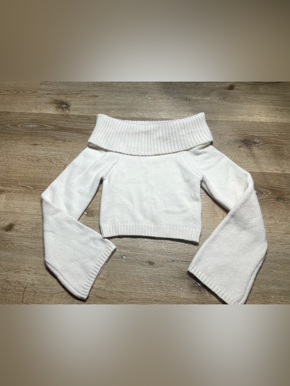Women's Cream Off-Shoulder Rib-Hem Sweater